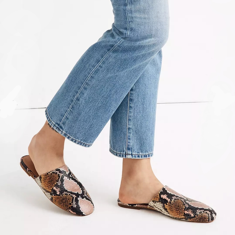 Madewell Cory Gold, Mauve & Black Snakeprint Almond Toe Leather Mules - Picture 9 of 9